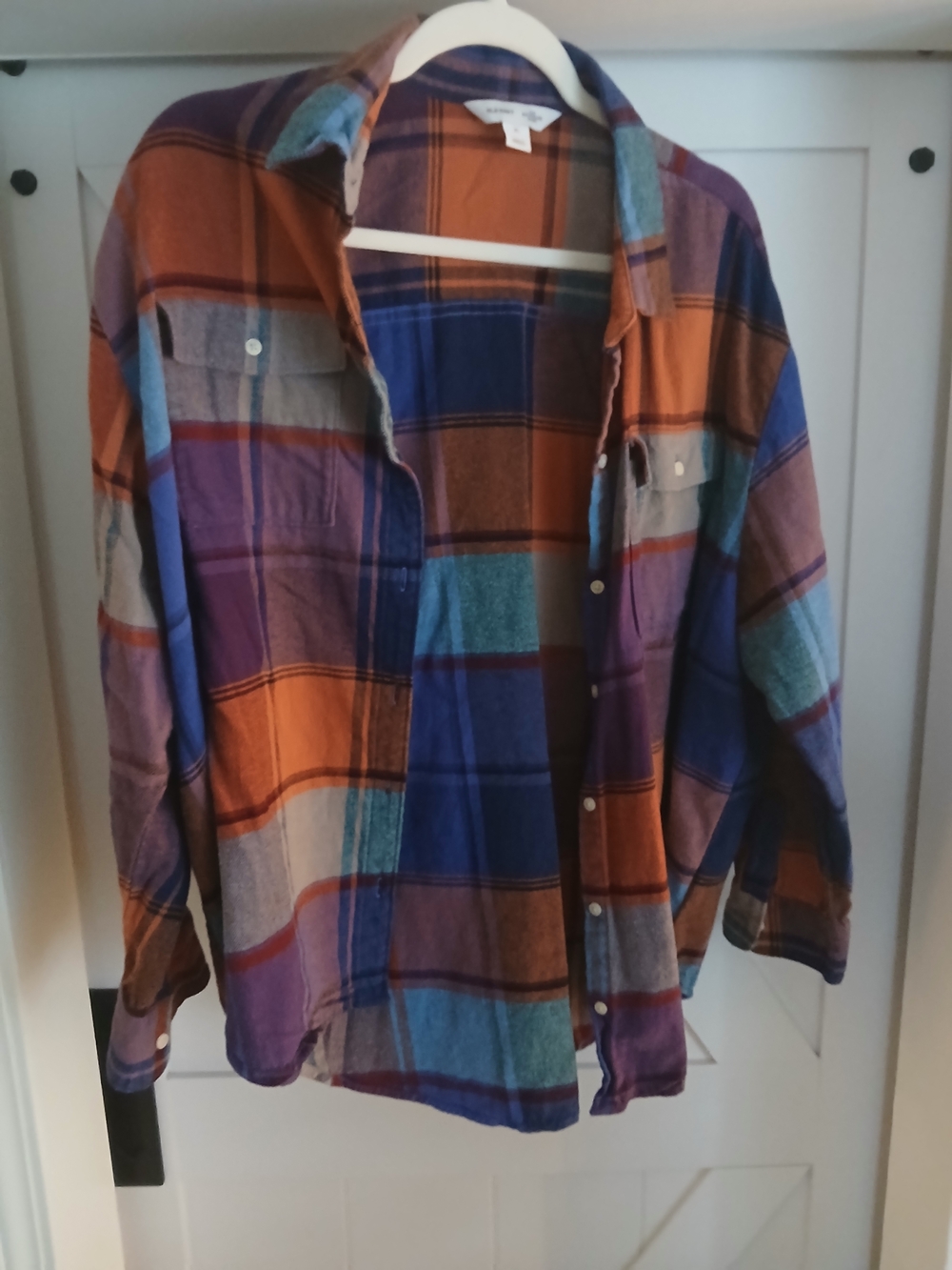Old Navy Plaid Boyfriend Shirt XL in Orange, Blue & Black - Picture 2 of 3